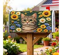 Coperture magnetiche per cassetta delle lettere a forma di gatto, motivo natura, girasole e crisantemo, verde primavera, copertura per cassetta delle lettere per esterni, giardino, cortile, 53 x 64 cm