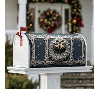 Coperture magnetiche per cassetta delle lettere a forma di ghirlanda, con campane natalizie e nastro blu navy, per decorare la casa e il giardino, 45,7 x 53,7 cm