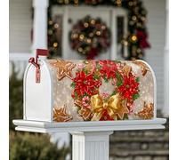 Coperture magnetiche per cassetta delle lettere a forma di ghirlanda natalizia, con stella di Natale e pan di zenzero rosso, per decorare il portico anteriore, 53 x 64 cm