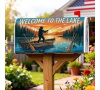 Coperture magnetiche per cassetta delle lettere a forma di pescatore, copertura per cassetta delle lettere per esterni, rustica, barca, lago, estate, blu, decorazioni per esterni, 53 x 64 cm
