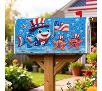 Coperture magnetiche per cassetta delle lettere a forma di pesce, decorazione per cassetta delle lettere del quarto di luglio, con stella marina e bandiera americana, per giardino, patio, 45,7 x 53,3