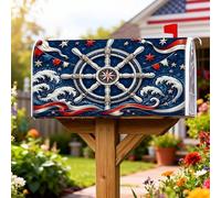 Coperture magnetiche per cassetta delle lettere a forma di ruota della nave, stile nautico vintage, onde e stelle, colore blu navy, per decorazioni per casa e giardino, 45,7 x 53,3 cm