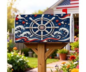 Coperture magnetiche per cassetta delle lettere a forma di ruota della nave, stile nautico vintage, onde e stelle, colore blu navy, per esterni, giardino, cortile, decorazione, 53 x 64 cm