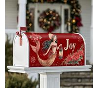 Coperture magnetiche per cassetta delle lettere a forma di sirena, decorazione natalizia rossa per cassetta delle lettere per la casa e il giardino, 45,7 x 53,3 cm