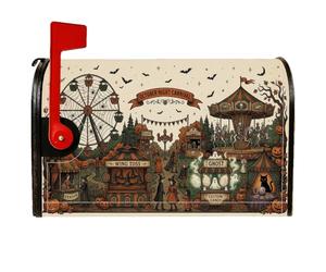 Coperture magnetiche per cassetta delle lettere a tema carnevale vintage | Illustrazione della ruota panoramica, copertura della cassetta delle lettere, tema carnevale vintage