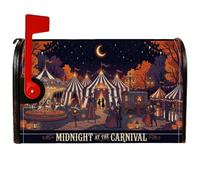 Coperture magnetiche per cassetta delle lettere a tema Midnight Carnival | Tema circo vintage, copertura per cassetta postale, tavolozza dei colori autunnali, illustrazione fantasiosa