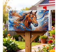 Coperture magnetiche per cassetta delle lettere con cavalli, copertura artistica rustica per cassetta delle lettere blu con onde di diamante, per decorazione da giardino all'aperto, 53 x 64 cm