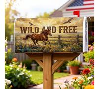 Coperture magnetiche per cassetta delle lettere con cavallo, rustiche con tramonto e fiori di campo, copertura per cassetta delle lettere marrone estivo per decorazione cortile 45,7 x 53,3 cm