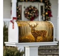 Coperture magnetiche per cassetta delle lettere con cervi, copertura per cassetta delle lettere invernale rustica invernale con foglie di bosco dorate, decorazione da giardino per esterni, 53 x 64 cm
