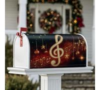 Coperture magnetiche per cassetta delle lettere con chiave di violino e note musicali natalizie, con stelle, colore rosso, decorazione per esterni, 45 x 53 cm