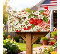 Coperture magnetiche per cassetta delle lettere con colibrì, copertura per cassetta delle lettere rustica vintage con fiori di ciliegie rosse estive, decorazione per cortile, 53 x 64 cm
