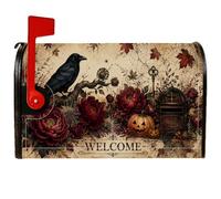 Coperture magnetiche per cassetta delle lettere con corvo, stile gotico, rustico, zucche, fiori, Halloween, colore nero, decorazione per la casa e il giardino, 53 x 64 cm