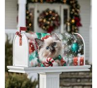 Coperture magnetiche per cassetta delle lettere con gattino, decorazione natalizia per cassetta delle lettere rossa con bastoncini di zucchero e fiocchi di neve, per decorare la casa e il giardino, 53
