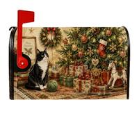 Coperture magnetiche per cassetta delle lettere con gatto natalizio 53 x 63 | Smoking Cat, involucri per cassette postali, albero di Natale, scatole regalo, cavallo a dondolo, decorazione invernale per