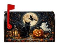 Coperture magnetiche per cassetta delle lettere con gatto, zucche rustiche festive, fantasma, Halloween, copertura nera per cassetta delle lettere per decorazione del prato, 53 x 64 cm