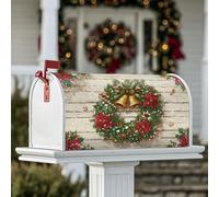 Coperture magnetiche per cassetta delle lettere con ghirlanda, con campane natalizie e stella di Natale, colore rosso, decorazione per esterni, giardino, cortile, 53 x 64 cm