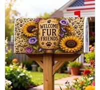 Coperture magnetiche per cassetta delle lettere con girasole, rustiche fattoria viola con stampa di zampe di fiori primaverili gialli, copertura per la decorazione della porta d'ingresso, 53 x 64 cm