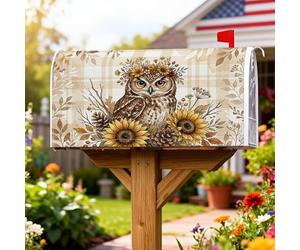Coperture magnetiche per cassetta delle lettere con gufo, autunnali rustiche girasoli composizione floreale autunnale marrone copertura per cassetta delle lettere per decorazione del prato 53 x 64 cm
