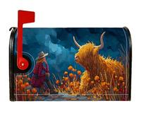 Coperture magnetiche per cassetta delle lettere con mucca delle Highland, fiori rustici di campagna da donna, copertura per cassetta delle lettere arancione autunnale per decorazioni per casa e