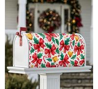 Coperture magnetiche per cassetta delle lettere con nastro, copertura per cassetta delle lettere di Natale con agrifoglio e campana, per decorazione portico anteriore, 53 x 64 cm