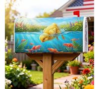 Coperture magnetiche per cassetta delle lettere con pulcino, copertura per cassetta delle lettere gialla con pesci giocosi primaverili e giocosi per la decorazione del portico anteriore, 53 x 64 cm
