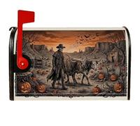 Coperture magnetiche per cassetta delle lettere con scheletro Cowboy scena | Tema occidentale, copertura della posta della cassetta postale, bestiame Longhorn, paesaggio desertico, lapidi, pipistrelli