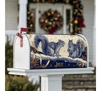 Coperture magnetiche per cassetta delle lettere con scoiattoli, copertura per cassetta delle lettere natalizia rustica con neve e stelle invernali, blu navy, decorazione per giardino e cortile, 53 x