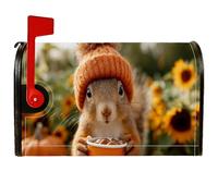 Coperture magnetiche per cassetta delle lettere con scoiattolo, copertura per cassetta delle lettere autunnale giocoso con girasole e zucca arancione, per decorazione della porta d'ingresso, 53 x 65,5