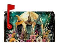 Coperture magnetiche per cassetta delle lettere con streghe, motivo Halloween con luna fantasiosa e fiori, copertura per cassetta delle lettere viola, decorazione da giardino e cortile, 45,7 x 53,3 cm