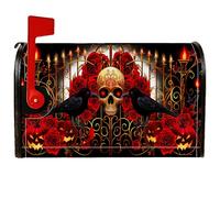 Coperture magnetiche per cassetta delle lettere con teschio, decorazione per cassetta delle lettere di Halloween, gotico con corvi e rose, per decorazione portico anteriore, 53 x 65,5 cm