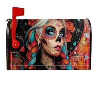 Coperture magnetiche per cassetta delle lettere con teschio, vivaci trecce artistiche e fiori, copertura per cassetta delle lettere per Halloween, decorazione per porta d'ingresso, 53 x 64 cm