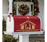 Coperture magnetiche per cassetta delle lettere del presepe, decorazione natalizia rustica per cassetta delle lettere, 53 x 64 cm, colore: rosso