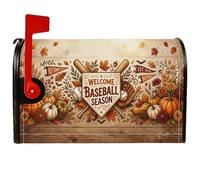 Coperture magnetiche per cassetta delle lettere della stagione del baseball | Struttura rustica in legno, copertura per cassetta delle lettere, zucche del raccolto, tema cimeli sportivi