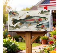 Coperture magnetiche per cassetta delle lettere della trota, esche da pesca rustiche naturali con linee d'acqua, copertura estiva per cassetta della posta per giardino, patio, decorazione 45,7 x 53,3