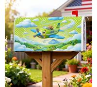 Coperture magnetiche per cassetta delle lettere dell'aereo, copertura per cassetta delle lettere verde primaverile con nuvole da cartone animato giocoso per decorazione portico anteriore 53 x 64 cm