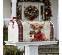 Coperture magnetiche per cassetta delle lettere delle Highland Cow, rustiche campane agrifoglio natalizio rosso decorativo per la casa e il giardino, 45,7 x 53,7 cm