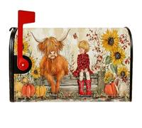 Coperture magnetiche per cassetta delle lettere delle Highland Cow, rustiche fattoria, girasole, zucca, autunno, arancione, decorazioni per la porta d'ingresso, 45,7 x 53,7 cm