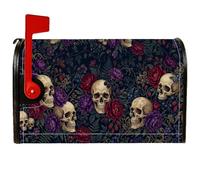 Coperture magnetiche per cassetta delle lettere di Halloween, con teschio | Motivo floreale gotico, involucri per cassette postali, rose cremisi e viola, arte botanica Moody, aggiornamento del giardino