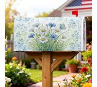 Coperture magnetiche per cassetta delle lettere in crisantemo, motivo floreale primaverile botanico con farfalla blu, copertura per cassetta delle lettere azzurra, per decorazione portico anteriore