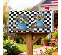 Coperture magnetiche per cassetta delle lettere per annaffiatoio con fiori rustici e motivo a scacchi, per decorazione da giardino all'aperto, 53 x 64 cm