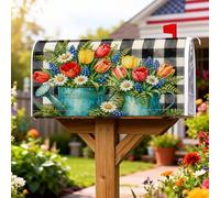 Coperture magnetiche per cassetta delle lettere per annaffiatoio rustico, tulipani crisantemo primaverili verdi per le vacanze, decorazione da giardino e cortile, 53 x 64 cm