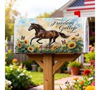 Coperture magnetiche per cassetta postale a cavallo, rustiche e naturali, con girasole e farfalle, colore marrone estivo, per decorazione da giardino e cortile, 53 x 64 cm