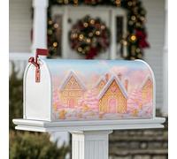 Coperture magnetiche per cassetta postale a forma di casa di pan di zenzero, fantasia natalizia con bastoncini di zucchero e neve, color pesca pastello, decorazione per giardino, patio, 45,7 x 53,3 cm