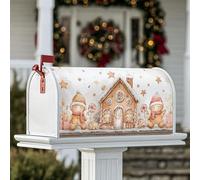Coperture magnetiche per cassetta postale a forma di casa di pan di zenzero, motivo natalizio con pupazzo di neve e bastoncini di zucchero, colore beige caldo, copertura per cassetta della posta
