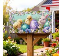 Coperture magnetiche per cassetta postale a forma di coniglietto, motivo pulcino primaverile, uova di Pasqua, blu pastello, decorazione per esterni, giardino, cortile, 45,7 x 53,7 cm