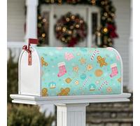 Coperture magnetiche per cassetta postale a forma di omino di pan di zenzero, calza natalizia con bastoncini di zucchero e turchese, decorazione per cassetta postale da giardino e patio, 45,7 x 53,7