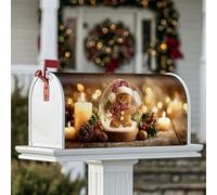 Coperture magnetiche per cassetta postale a forma di omino di pan di zenzero, candele natalizie natalizie con neve e candele dorate, decorazioni per cassetta postale per giardino, cortile, 45,7 x 53,3