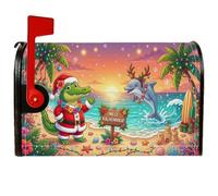 Coperture magnetiche per cassetta postale a tema tropicale con coccodrillo | Scena tropicale della spiaggia, copertura della cassetta postale, delfino, vestito da Babbo Natale, cartello Mele Kalikimaka