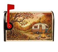 Coperture magnetiche per cassetta postale autunnale, campeggio, avventura | Rimorchio da viaggio retrò, copertura per cassetta delle lettere, falò, foglie autunnali, scena boschiva