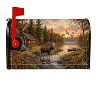 Coperture magnetiche per cassetta postale autunnale con alci, 45,7 x 53,7 | Copertura per cassetta postale rustica, vista lago, oche selvatiche in volo, attacco magnetico